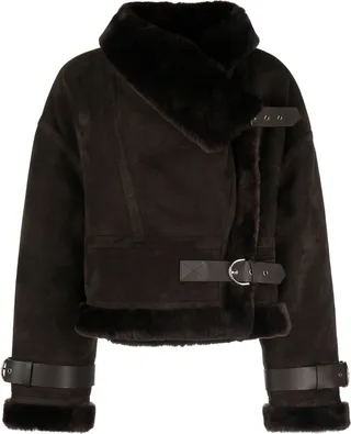 Cropped Shearling Biker Jacket