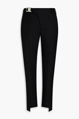 Buckle-detailed wool-jacquard suit pants