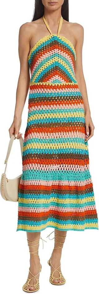 Freida Striped Crocheted Midi Dress