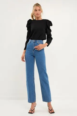 English Factory Puff Long Sleeve Top - White