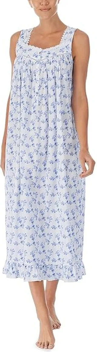 Eileen West Sleeveless Ballet Gown (Floral Stripes) Women's Pajama