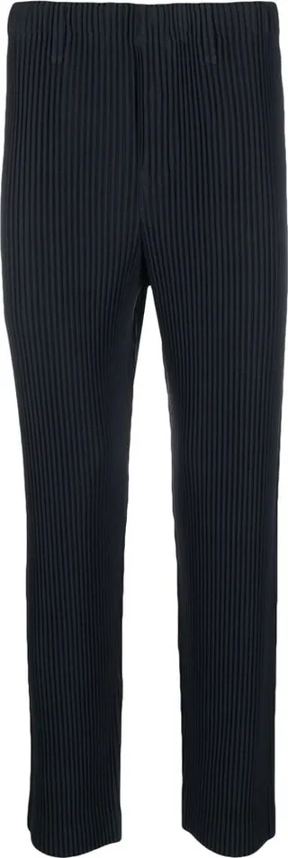Blue Pleated Straight Leg Trousers
