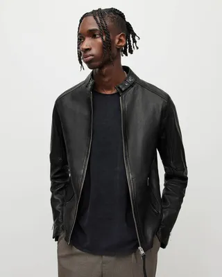 Cora Leather Snap Collar Jacket - Jet Black