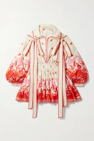 Zimmermann - High Tide Hooded Cape-effect Printed Silk-twill Mini Dress - Red