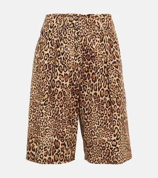 Leopard-print denim shorts