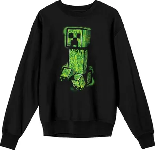 Minecraft Creeper Trap Graphics Men’s Black Long Sleeve Crew Sweatshirt-Medium