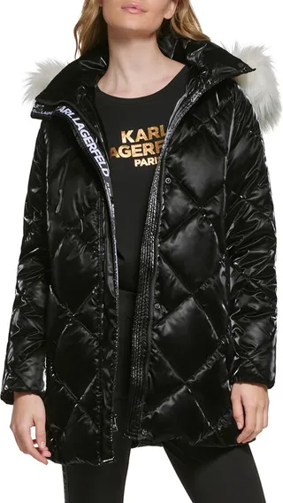 Faux Fur Trim Down & Feather Puffer Jacket