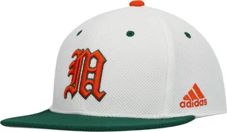 Men's adidas White and Green Miami Hurricanes On-Field Baseball Fitted Hat