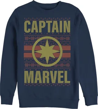 Men's Marvel Ugly Christmas Captain Marvel Sweatshirt - Navy Blue - Large