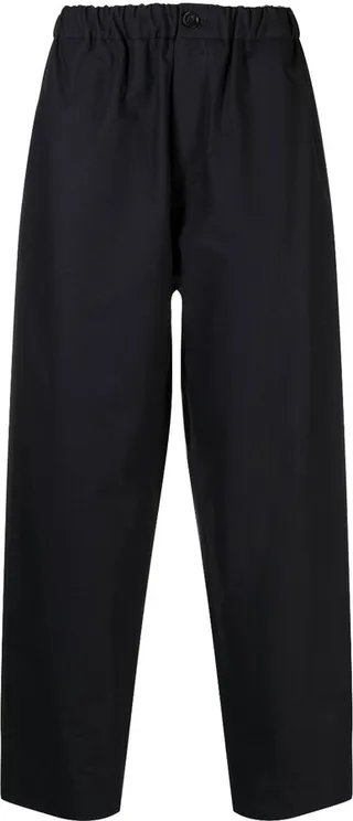 Blue Cotton Straight-Leg Trousers