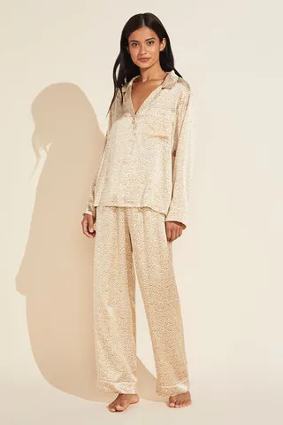 Inez Washable Silk Printed Long PJ Set