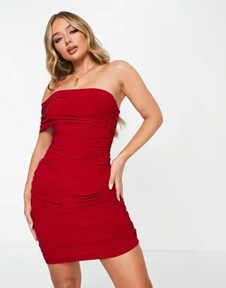 Trendyol wrap shoulder mini dress in red