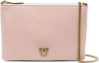 'flat Love Bag' Pink Shoulder Bag With Logo Patch In Smooth Leather Woman