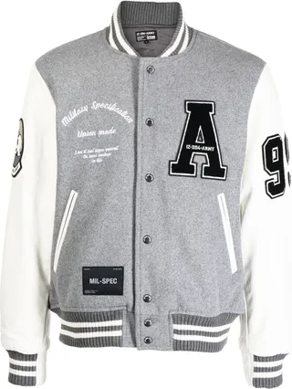 Patch-Detail Buttoned Bomber Jacket