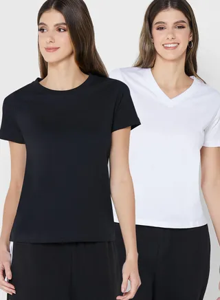 2 Pack V Neck & Round Neck T-Shirt