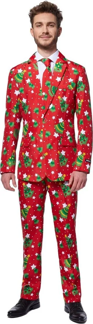 Suitmeister Men's Christmas Suit - Christmas Trees Stars Red - Size: M