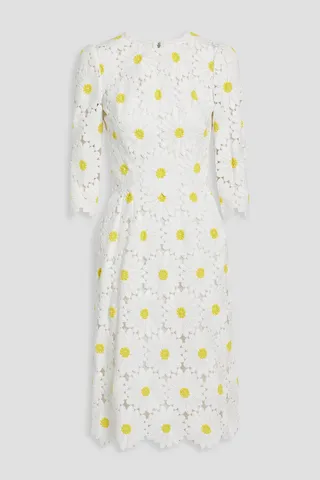 Floral-appliquéd cotton-blend tulle midi dress