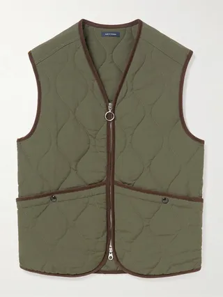 Slim-Fit Corduroy-Trimmed Quilted Twill Gilet