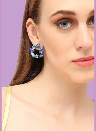 Gold Plated Party Designer Stone Stud For Women