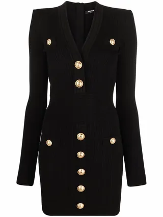 Logo-Button Ribbed Mini Dress