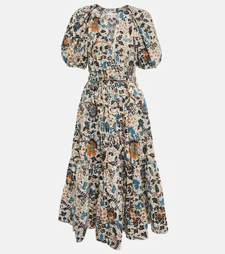 Olina printed cotton midi dress