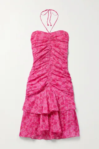 Isabel Marant Étoile - Ilanka Ruched Floral-print Cotton-voile Halterneck Mini Dress - Pink