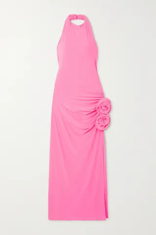 Magda Butrym - Halterneck Draped Appliquéd Stretch-jersey Midi Dress - Pink