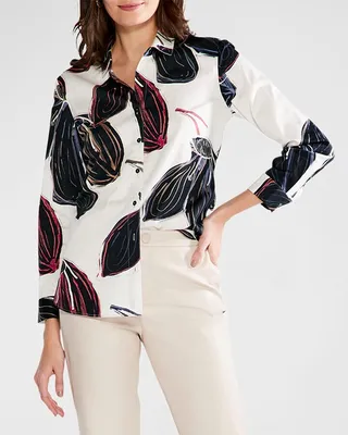 Stamped Flowers Printed Button-Down Shirt