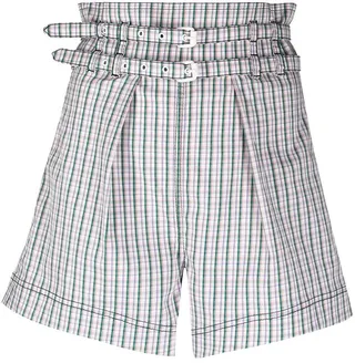Check-Print High-Waisted Shorts