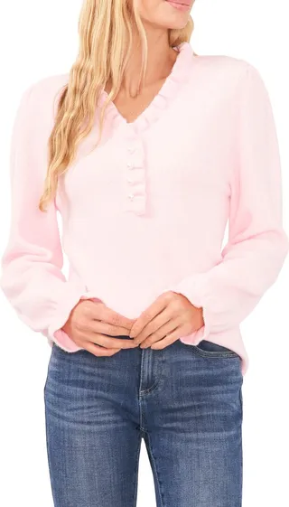 Ruffle Trim V-Neck Sweater