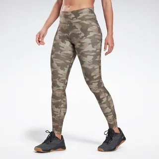 Reebok Lux Bold Camo Print Tights Womens Athletic Leggings X Small Short Army Green