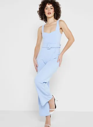 Sweetheart Neck Belted Jumpsuit
