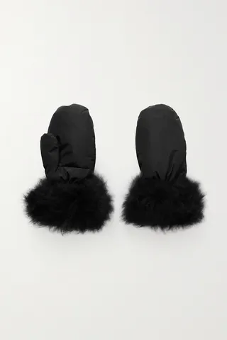 Yves Salomon - Shearling-trimmed Padded Shell Mittens - Black