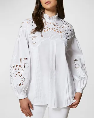 Plus Size Barocco Embroidered Poplin Blouse