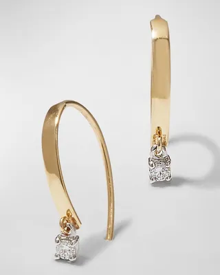 Mini Flat Hooked on Hoop Earrings with Dangle Diamonds
