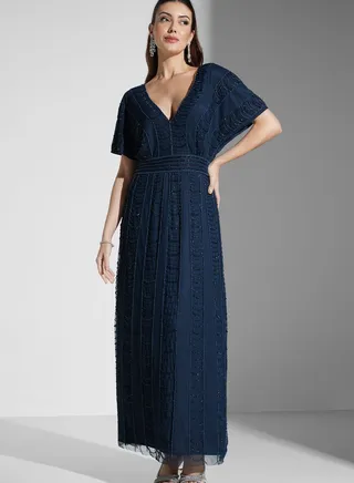 V Neck Embellished Maxi Dress