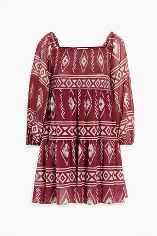 Lola shirred printed chiffon mini dress