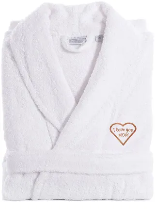 Mèlange 'I Love You Mom' Embroidered White Terry Bathrobe