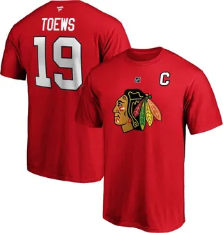 Men's Jonathan Toews Red Chicago Blackhawks Team Authentic Stack Name and Number T-shirt