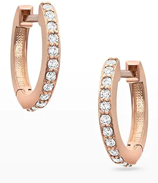 18K Rose Gold & White Diamond Huggie Hoop Earrings
