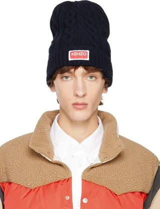 Kenzo Navy Cable Knit Beanie