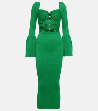 Cutout ribbed-knit midi dress