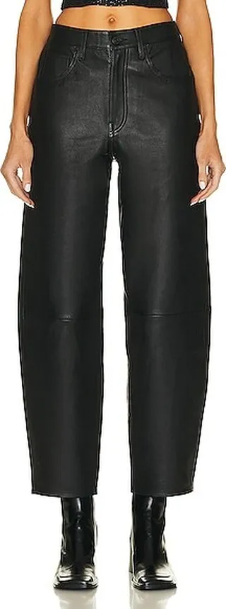 FRAME Ultra High Rise Leather Barrel in Black