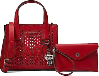 Karl Lagerfeld Paris Nouveau Small Box Crossbody Tote (Crimson) Handbags