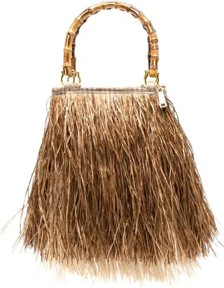 small Scicli fringed-raffia tote bag