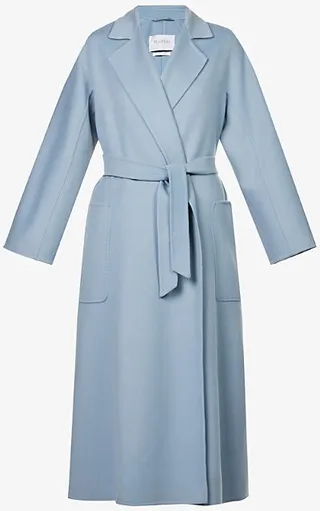 Womens Light Blue Cadimo Belted Wool-cashmere Blend Coat