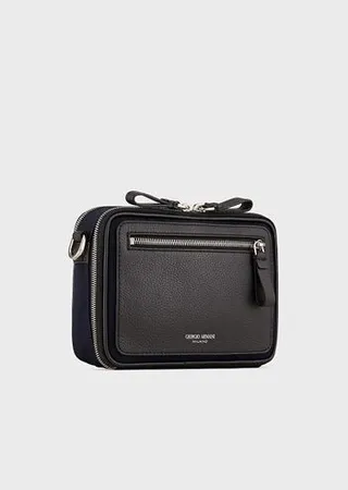 Crossbody bag in nylon and pebbled leather