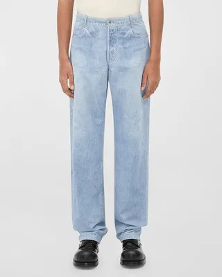 Men's Denim-Print Leather Trousers