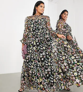 ASOS EDITION Curve all-over floral embroidered maxi dress in black