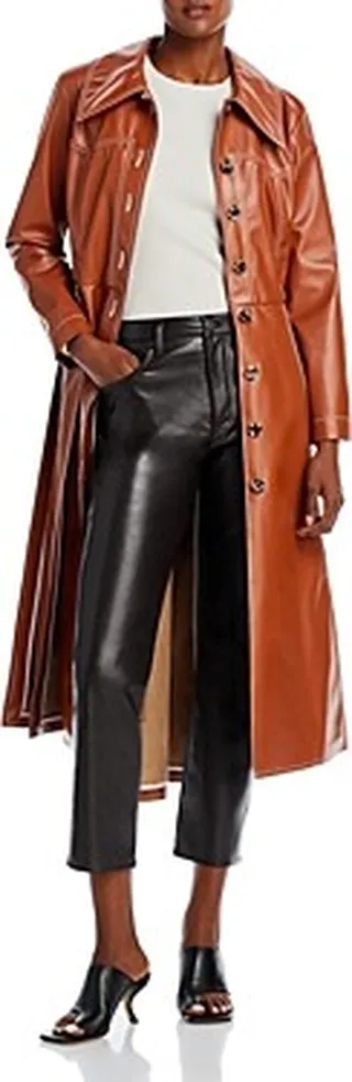 A.w.a.k.e. Mode Faux Leather Asymmetric Belted Coat